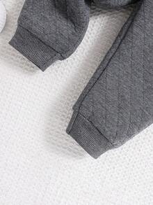 SHEIN 男嬰卡通圖案連帽衫和運動褲&夾克背心 - 黑色 - 查看 5