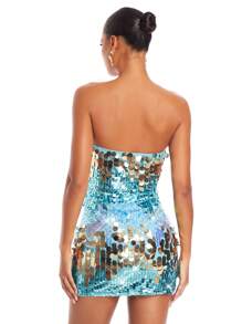 SHEIN BAE 聖誕女性閃閃發光抹胸洋裝 - 彩色 - 查看 6