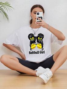 INAWLY Women's Letter & Figure Printed T-shirt