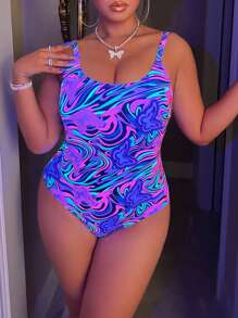 Swim EVENT 女性漸層時尚方領大尺碼連體游泳衣 - 彩色 - 查看 1