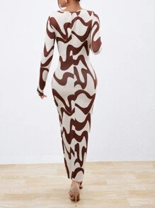 SHEIN Privé Ladies' Inexpensive Multicolor Striped Long Pleated Dress - Multicolor - View 2