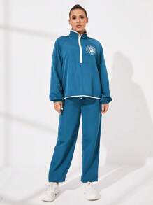 VARSIVA Sports Tennis Basic  Outdoors With  Top And Sweatpants Set - Teal Blue - View 3