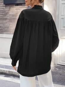 SHEIN Essnce 女士打結領長袖襯衫 - 黑色 - 查看 2