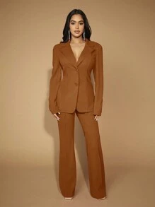 SHEIN SXY 女性高腰直筒長褲 - 棕色 - 查看 3