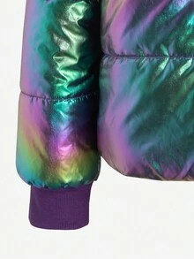 SHEIN Unity Women's Colorful Zipper Hooded Padded Padded Coat Clothes Winter - Multicolor - View 3