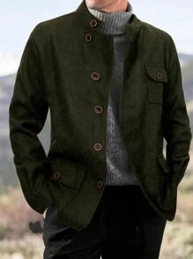 Manfinity Homme Men Single-Breasted Wool Loose Overcoat - Army Green - View 1
