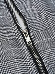 SHEIN LUNE Plaid Print Zip Up Drop Shoulder Jacket - Black and White - View 3