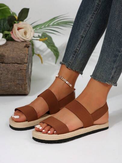 Women's Fashionable, Comfortable, Lightweight Woven Strap Elastic Band Slip-on Flat Sandals