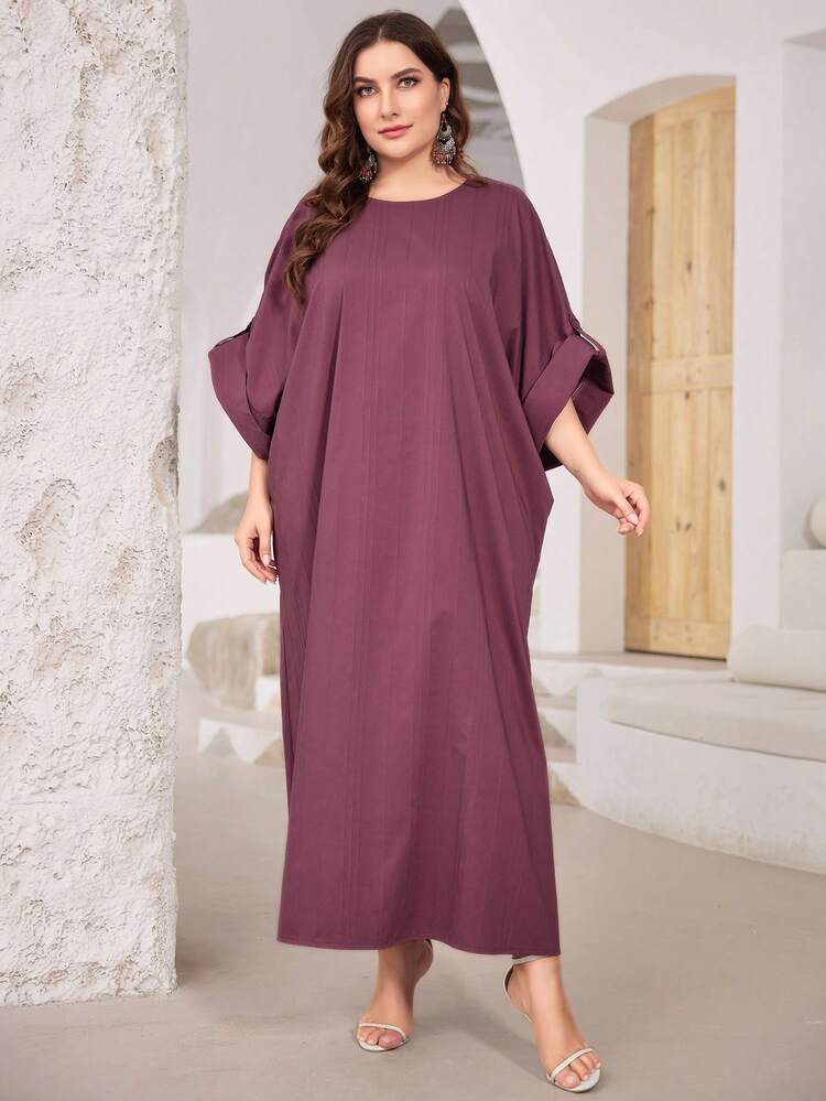 Plus Size Casual Round Neck Batwing Sleeve Loose Dress