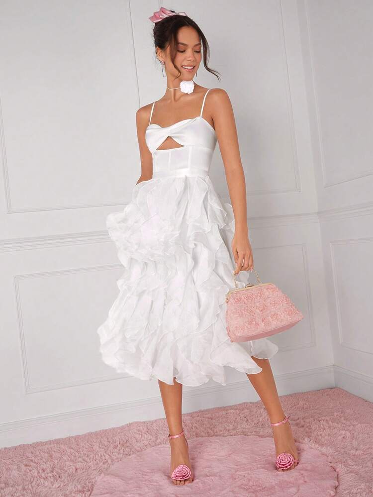 Vestido De Tirantes De Múltiples Capas Oscilantes Hueco Para Dama