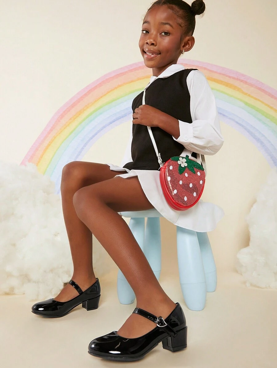 兒童黑色時尚女童高跟鞋 - 黑色 - 查看 1