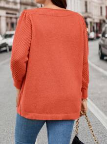 SHEIN LUNE Kích thước lớn Màu thuần Cổ thuyền Áo chui đầu Áo len - trái cam - Xem 2