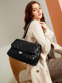 BizChic Borsa a tracolla a catena con motivo a diamanti di grande capacità, adatta per pendolarismo, ufficio, insegnanti