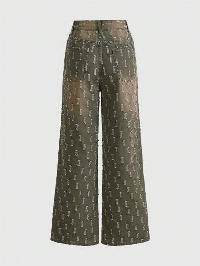 Grunge Punk Jean À Jambes Larges Et Délavées Avec Pierre Vintage Pour Femme