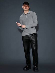 GENTILAND Men's Elastic Waist PU Leather Long Pants - Black - View 5