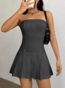 SHEIN EZwear 女士無肩帶荷葉邊連衣裙