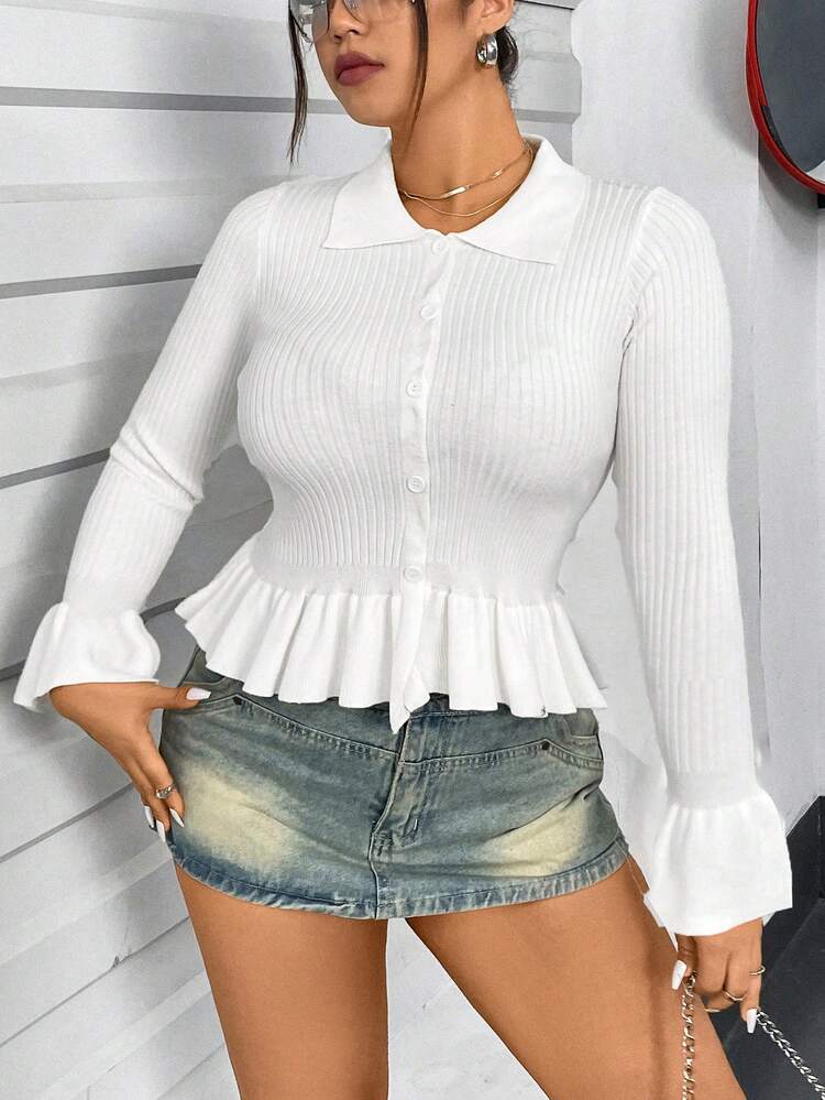 Women'S Plus Size Ruffle Button Up Cardigan