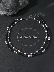 ROMWE Goth 2pcs Bohemian Vintage Style Natural Coconut Shell Beads String Stone Pendant Men's Necklace Set - Multicolor - View 3