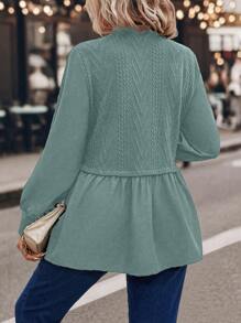 SHEIN Clasi Kích thước lớn Của phụ nữ Cổ áo có khía Áo Với Xù Hoa Sen - màu xanh lá - Xem 2