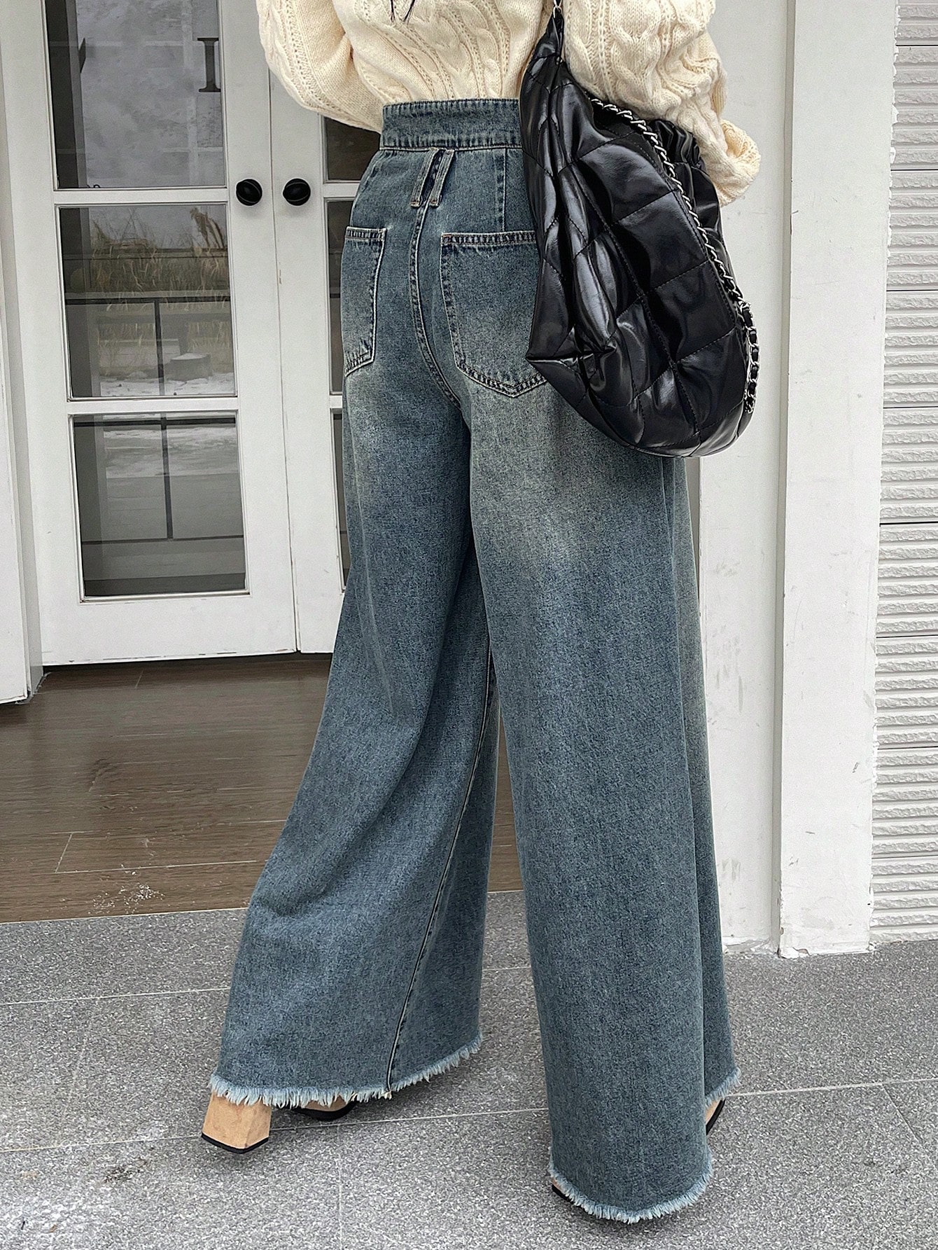 DAZY بنطلون جينز نسائي واسع مع حافة مبرودة، جينز و...