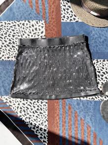 女式修身半身裙罩衫，带水钻装饰，夏季 - 黑色 - 查看 2