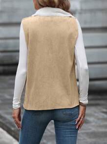 SHEIN Frenchy Teddy Lined Zip Up Vest Coat - Khaki - View 2