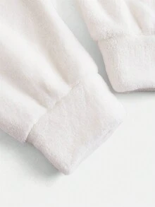 SHEIN BASICS Của phụ nữ Màu thuần Thả vai Áo nỉ - trắng - Xem 4