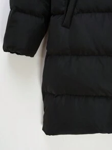 SHEIN EZwear Chi tiết Patched thư Thả vai Dây kéo áo có mũ Áo khoác Phồng - màu đen - Xem 3