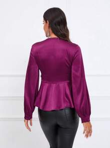 SHEIN Clasi 女士雪紡裹身 V 領荷葉邊下擺襯衫 - 紫色 - 查看 2