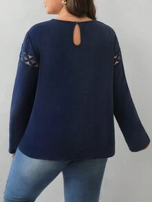 SHEIN Frenchy Women's Plus Size Lace Splice Shirt - Navy Blue - View 2