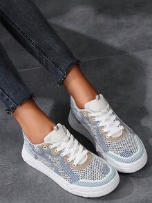 女性復古運動鞋,風格休閒運動鞋帶軟底和,大尺寸,秋天2023 - 彩色 - 查看 5