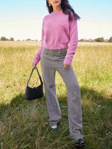 SHEIN Frenchy Solid Fluffy Knit Sweater - Pink - View 6