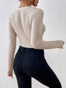 SHEIN Frenchy Women's Sweetheart Neck Ribbed Bodysuit Winter Casual - Apricot - View 2