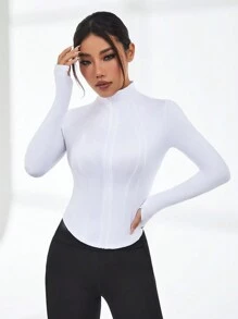 SHEIN With My Calm Solid Color Stand Collar Athletic Jacket
