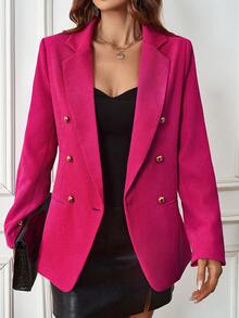 SHEIN Essnce Double-Breasted Blazer With Hidden Pockets - Hot Pink - View 3