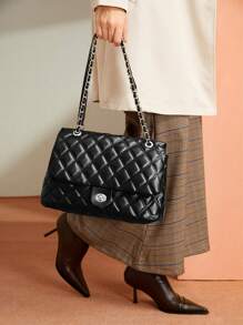 BizChic Borsa a tracolla a catena con motivo a diamanti di grande capacità, adatta per pendolarismo, ufficio, insegnanti