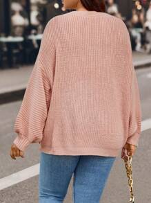 SHEIN LUNE Plus Size Women's Sweater With Dropped Shoulder Knit Pullover Fall Winter Sweater - Dusty Pink - View 2