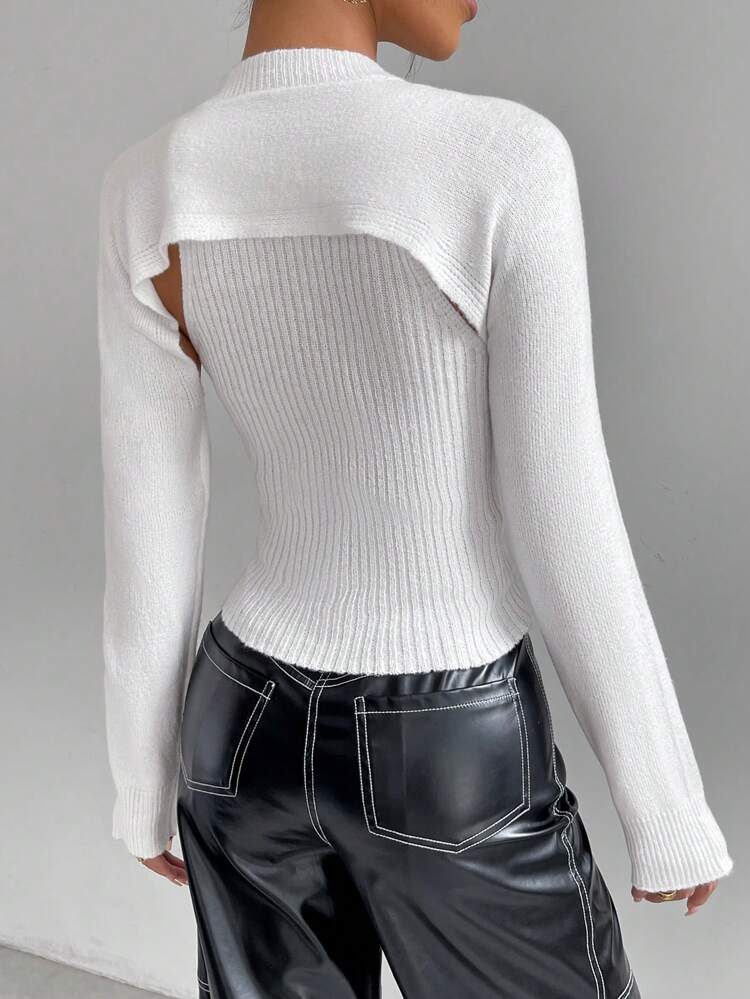 Women's Chain Decorated Ultra Short Sweater And Knitted Vest Top 2pcs/set