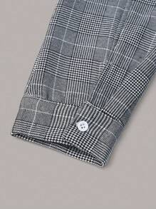 SHEIN LUNE Plaid Print Zip Up Drop Shoulder Jacket - Black and White - View 5