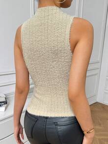 SHEIN Privé Của phụ nữ Đứng cổ áo Áo vest Áo - Màu be - Xem 2