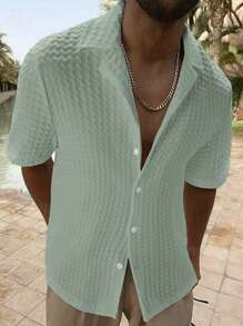 Manfinity Homme Men's Textured Button-down Shirt - Green - View 1