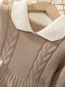 Baby Girls' Pleated Cable Knitted Sweater Dress For Winter