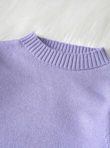 女嬰純色針織衫套裝 - 紫色 - 查看 4