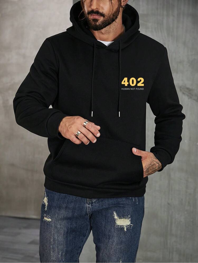 Men's Plus Size Hoodie With Slogan Print