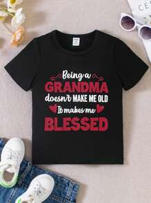SHEIN Little Girls' Letter Print Short Sleeve T-shirt