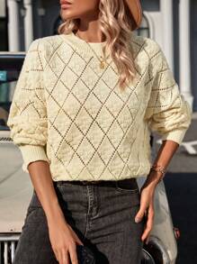 Calvaya Solid Drop Shoulder Pointelle Knit Sweater