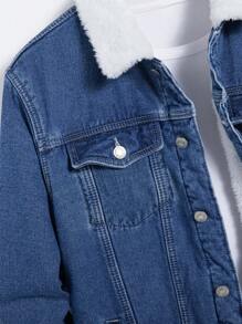Manfinity Hypemode Chaqueta De Mezclilla Para Hombre Con Bloques De Color Y Cuello De Contraste