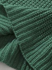 SHEIN 女童純色圓領長袖毛衣,短款 - 墨綠色 - 查看 4