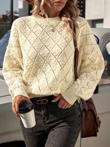 Calvaya Solid Drop Shoulder Pointelle Knit Sweater