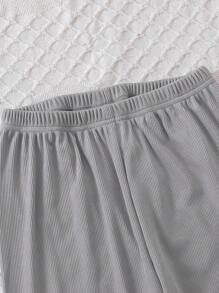 Three-Piece Solid Color Ribbed Pajamas Set For Tween Girls - Grey - View 4